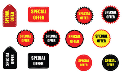 Set of special offer tags and labels in bold styles. Perfect for sales, discounts, promotions, and advertising designs. Fully editable vector elements isolated on white background.