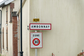 Champagne wine making region near Epernay, Champagne, France. Road signes and places of...