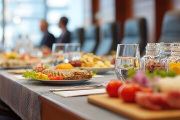 Lunch Gathering: Setup of Cold Dishes and Refreshments for Professional Meeting