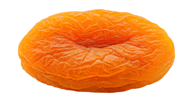 Dried apricot fruit close up shot for healthy eating and snack food concept isolated single object view