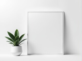 mock up poster frame in white interior, 3d illustration.