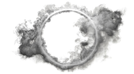 Hypnotic circular smoke ring with airy mist, high-resolution smoke texture for 3D visuals and animation on a transparent background