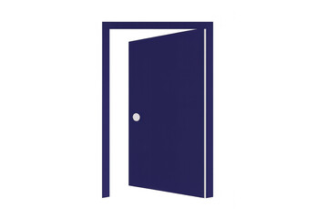 Slightly opened blue door on transparent background, symbolizing new opportunities and the passage to unknown realms