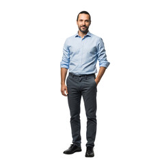 Fototapeta premium Portrait of handsome man in casual business attire full body shot isolated on black background studio shot on transparent background