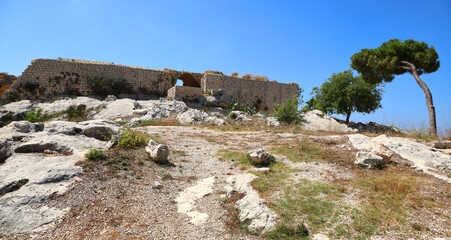 The Ruins of Smar Jbeil Crusader Fortress : Remains of the ancient archeological site in the hills...