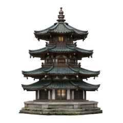 Fototapeta premium Ornate multi tiered pagoda structure isolated on transparent background