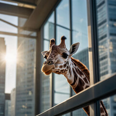 Elegant Giraffe in Modern City Interior with Natural Light