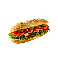 Delicious sub sandwich with lettuce tomato cheese eat on transparent background
