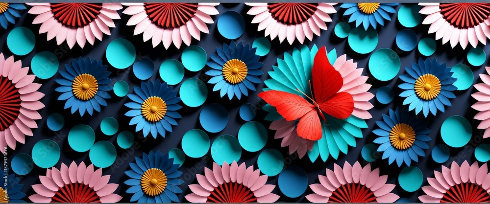 Poster 3d image of a colorful flower pattern
