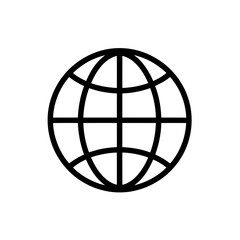 Simple Black and White Globe Icon Design Representing Global Connections and the Internet