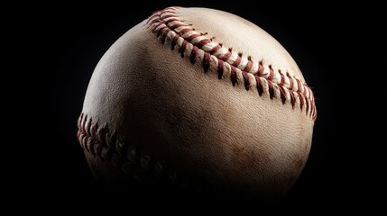 Baseball Sphere on Dark Background. Closeup View of American Sport Ball Isolated for Game Enthusiasts