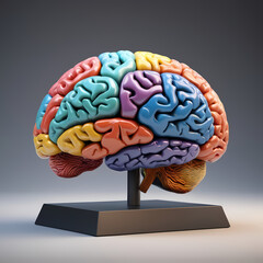 Colorful geometric brain model symbolizing neurological complexity and disorders.  