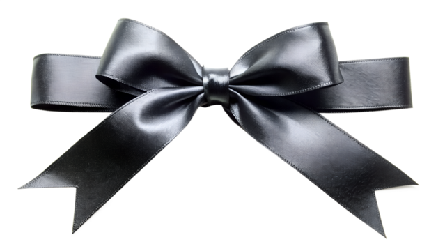 A sleek black satin bow, isolated on transparent background, adds a touch of elegance and sophistication to any gift or decorative project