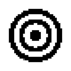 Target templates in pixel art style. Black and white concentric circles. Aim, accuracy, labels.