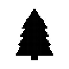 Fototapeta premium MobileChristmas Tree templates in pixel art style. Black solid holiday silhouettes. Fir, festive, labels. Isolated on white background.