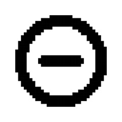 Fototapeta premium Minus templates in pixel art style. Black solid subtraction symbol. Remove, decrease, labels. Isolated on white background.