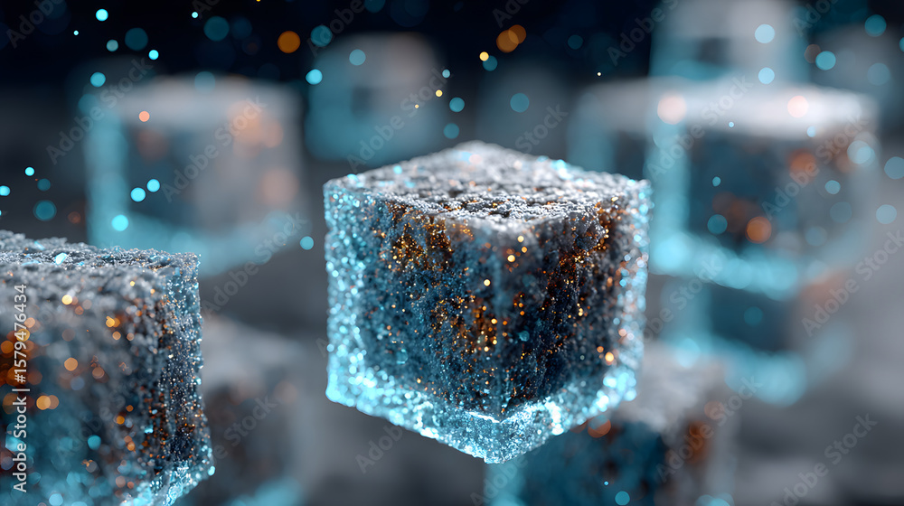 Poster futuristic metaverse digital cubes block technology network connection concept, the time of technolo