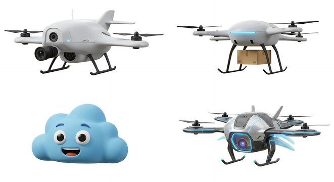 Cartoon drones and cloud illustration for technology delivery and innovation
