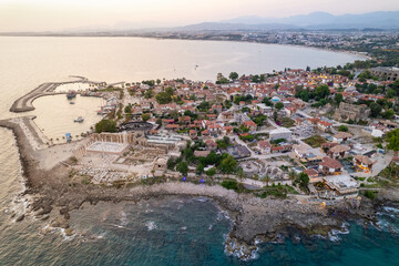 Aerial View of Side Ancient City at Sunset, Antalya, Turkey