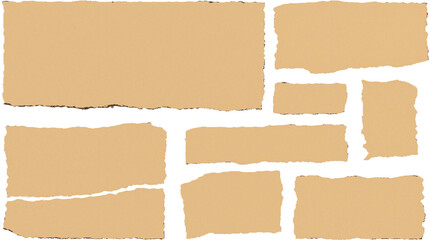 Set of ripped cardboard corrugated pieces isolated on transparent background.PNG cut out