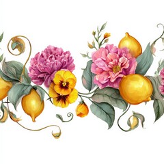 Colorful floral arrangement featuring lemons and vibrant blossoms in a decorative composition for home decor Generative AI
