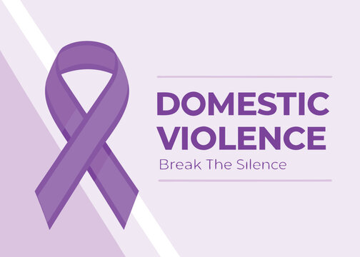Purple Awareness Ribbon and Text Domestic Violence Break Silence