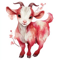 Cute red and white goat with cherry blossom accents in a whimsical design capturing farm life and nature Generative AI