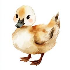 Cute fluffy duckling standing playfully on a white background with soft colors and charming expression Generative AI