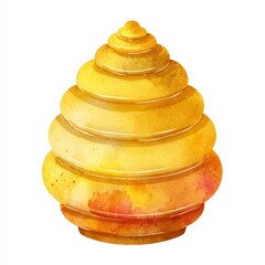 Beautifully crafted yellow and orange watercolor shell art piece displaying intricate spiral design and smooth texture Generative AI
