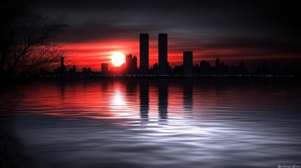 Cityscape Sunset Reflection