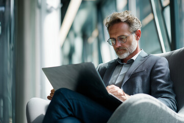 businessman sitting on sofa with laptop