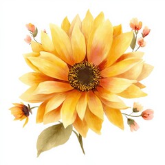 Bright yellow sunflower with delicate pink blossoms in a natural setting during daytime Generative AI