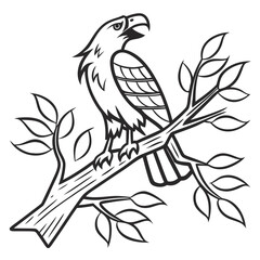 Fototapeta premium Black and white illustration of an eagle perched on a branch
