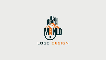 Real estate logo with building-inspired shapes and modern lines, crafted for construction companies, property developers, or real estate investment branding.