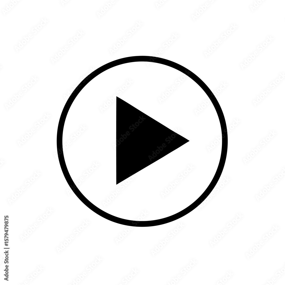 Poster simple black play button icon design emphasizing the universal symbolism of media playback functiona