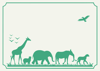 Stylized Green Animal Silhouettes on Cream Background