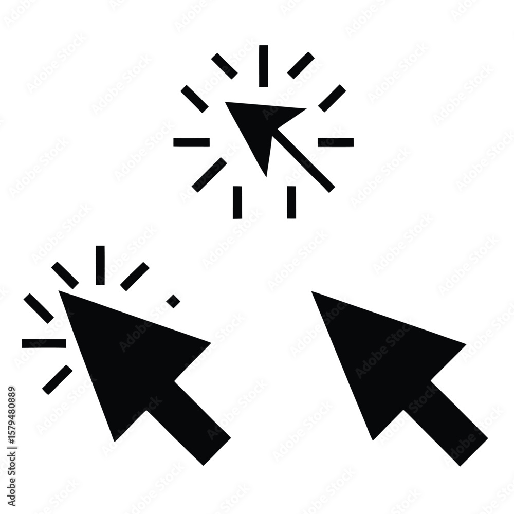 Fototapete collection of three black cursor icons representing click selection and interaction in a clean silho