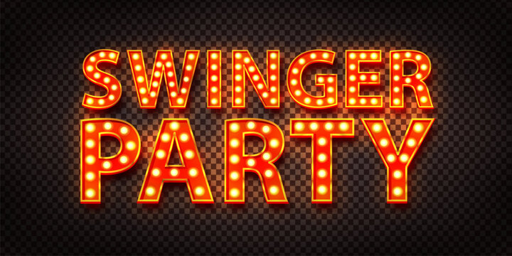Vector marquee neon sign of Swinger Party isolated on the transparent background.