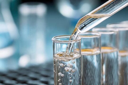 Chemical Examination: Water Sample in Test Tube for Scientific Analysis of Drinking Quality