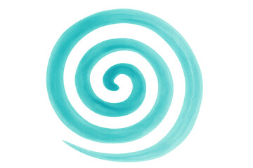 Spinning light blue turquoise watercolor spiral, transparent background, ideal for graphic design compositions