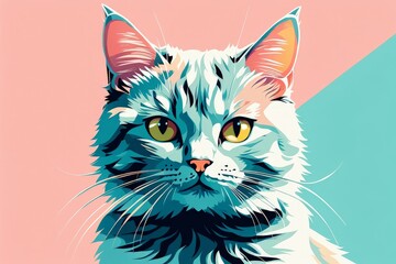 cat with a colored eyes. vector drawing illustration.