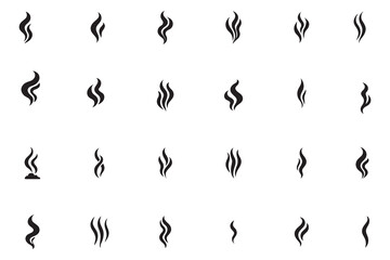 Smoke, steam, and vapor icon set. Collection of simple black smell, aroma, and heat symbols
