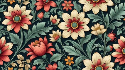 seamless pattern with flowers and leaves