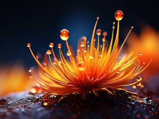 orange water drop on flower, nature background, drop, macro