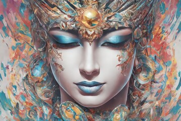 3d illustration of woman with colorful face
