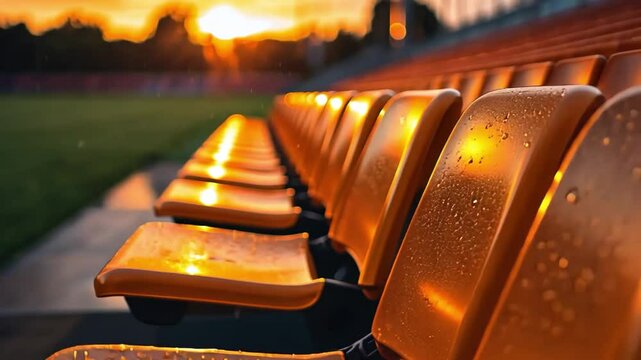 Sunset Stadium Seats: Rain-Kissed Orange Hues