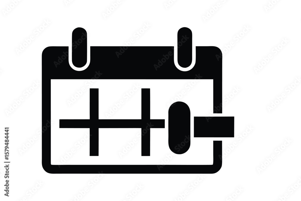 Poster black calendar icon with horizontal lines and a rounded rectangle shape