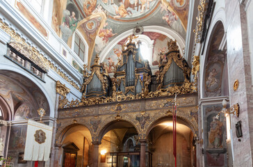 The breathtaking interior of St. Nicholas Cathedral (Ljubljanska stolnica) in Ljubljana, Slovenia,...