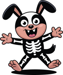 Cartoon illustration of a fun Easter bunny with cute baby animals and colorful eggs