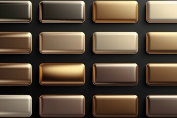 Elegant copper gradient swatches collection. Metallic textures with polished foil shine and satin smooth. Glossy palette for vintage and luxury designs and branding

